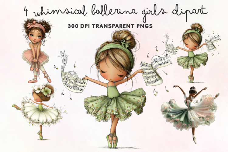 Whimsical Ballerina Girls Clipart PNG example image 1