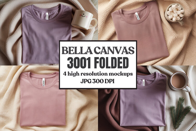 Christmas Bella Canvas 3001 Folded Tshirt Mockup example image 1