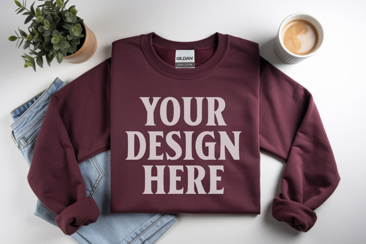 Maroon Gildan 18000 Folded Flat Lay Mockups