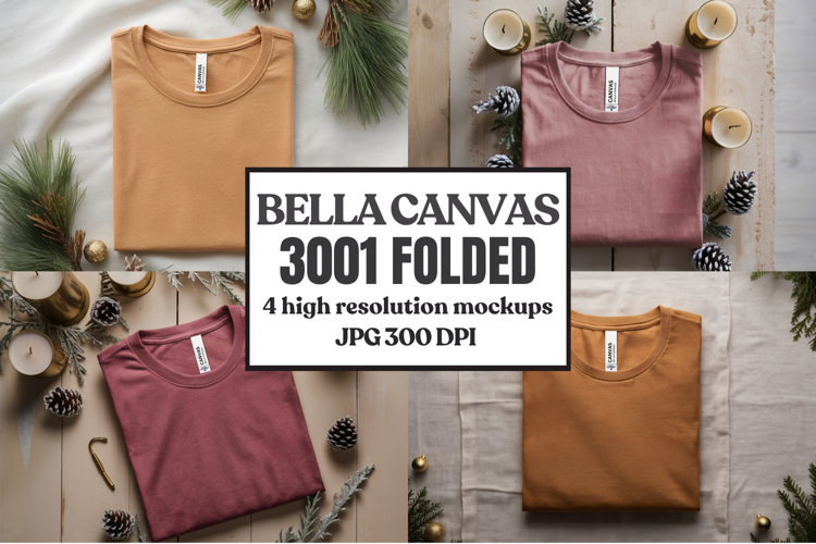 Christmas Bella Canvas 3001 Folded Tshirt Mockup