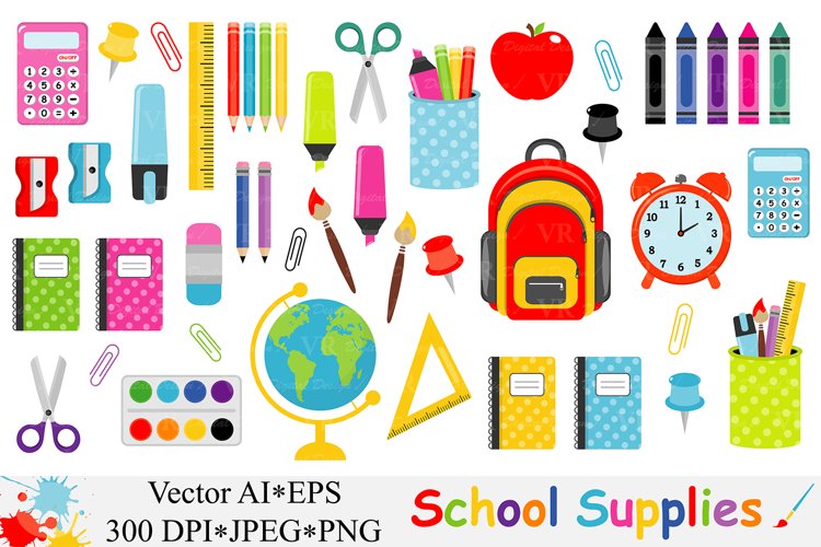School Supplies Clipart Back To School Clipart Vector 43211 