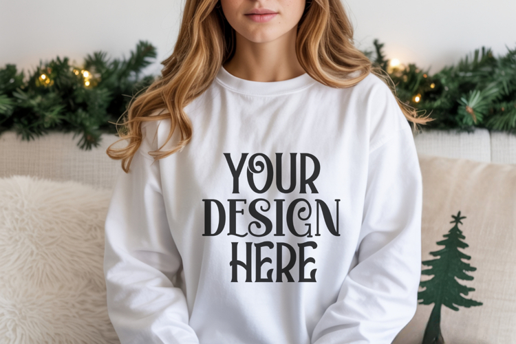 Christmas Gildan 18000 White Crewneck Sweatshirt Mockup
