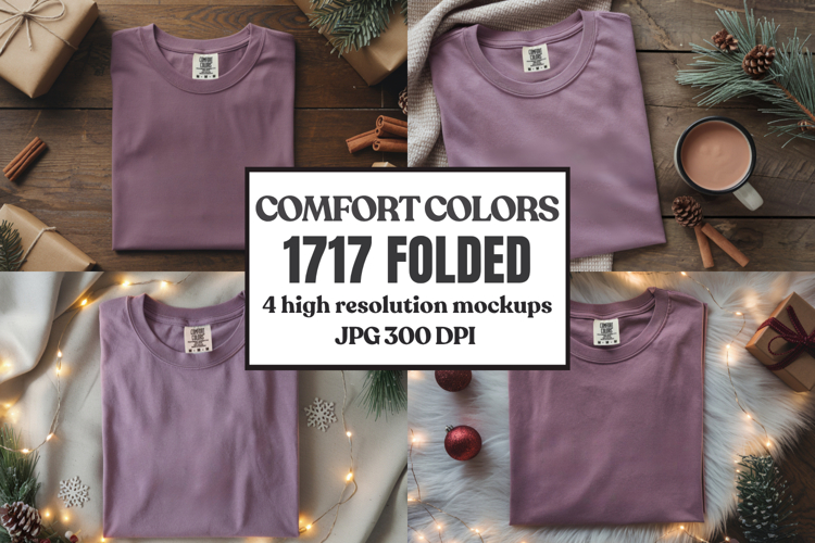Comfort Colors 1717 Christmas Folded T-Shirt Mockup