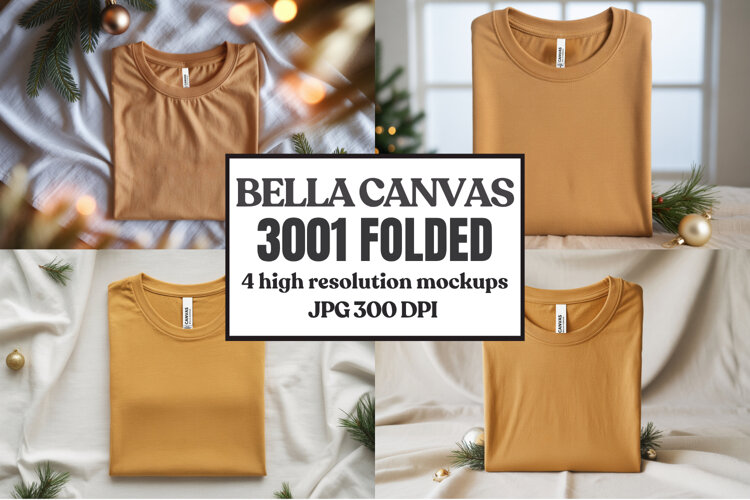 Christmas Bella Canvas 3001 Folded Tshirt Mockup example image 1