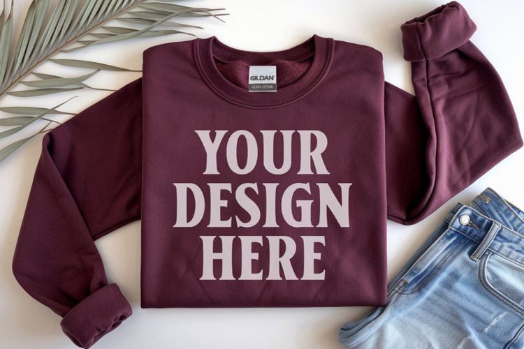 Maroon Gildan 18000 Folded Flat Lay Mockups
