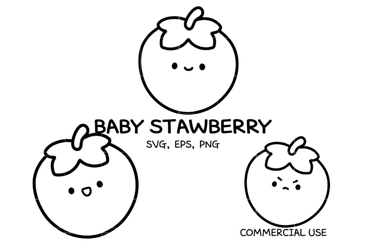 Cute Baby Strawberry SVG Bundle | Kawaii Fruit Clipart | Str