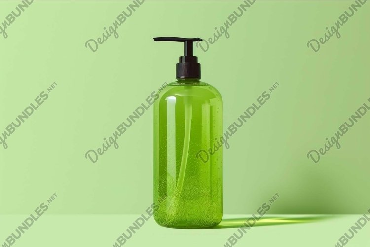 Green liquid soap dispenser on green background example image 1