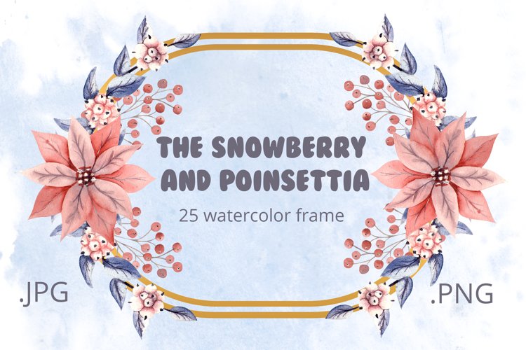 The snowberry and Poinsettia. Watercolor