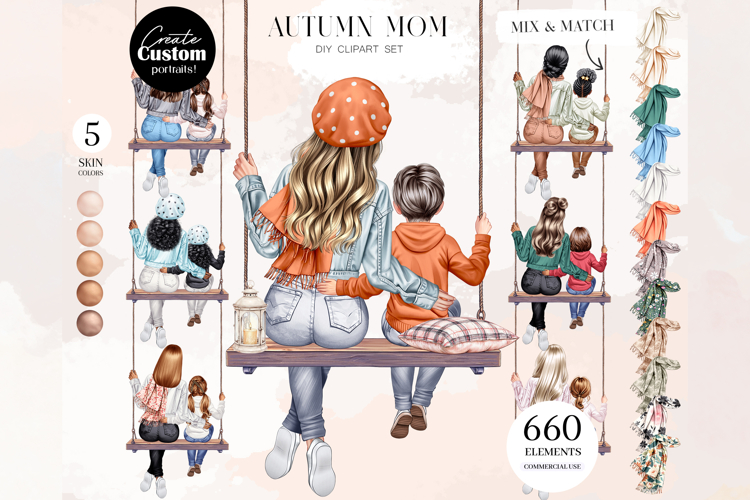 Autumn Mom DIY Clipart Set Portrait Creator
