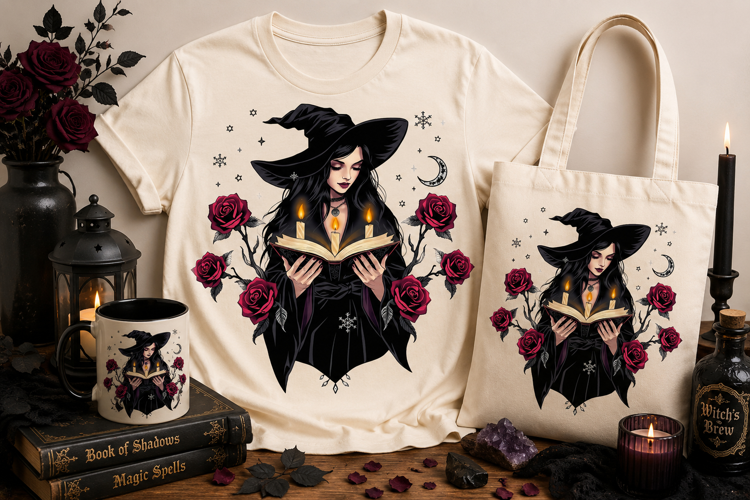 Gothic Witch PNG | Black Magic Book Red Rose Halloween Art