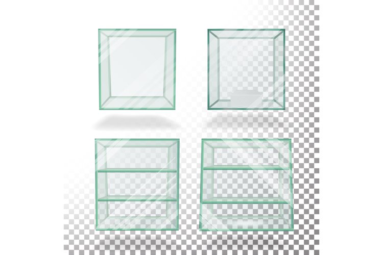 Empty Transparent Glass Box Cube Set Vector