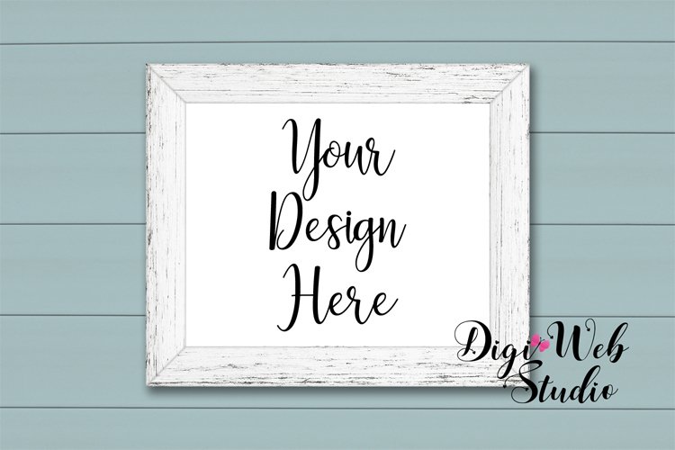 Wood Sign Mockup - White Distressed Wood Frame on Shiplap example image 1