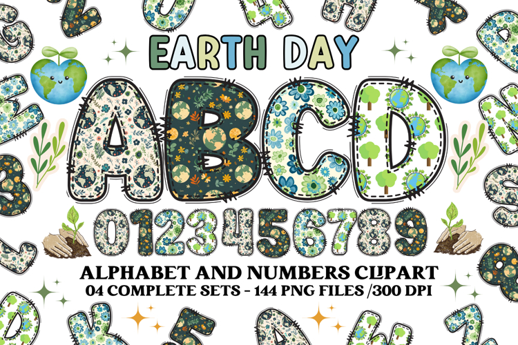 Earth Day Alphabet png clipart, earth day letters doodle