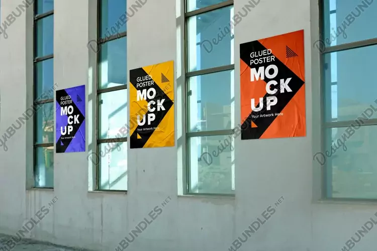 Glued and Crumpled Poster Mockup with Shadow Overlay