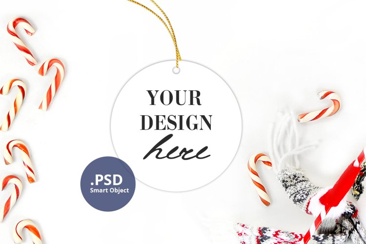 Christmas Ornament Mockup, Round Ornament Mock up PSD & PNG example image 1