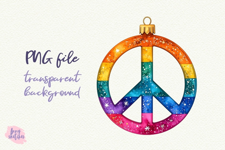 Retro Hippy Peace Sign Christmas Ornament Clipart Disco