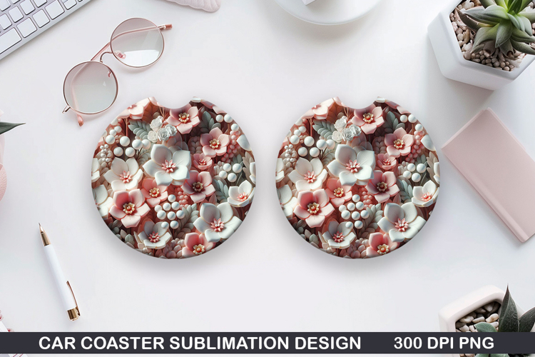 Flowers Car Coaster Sublimation| Flowers Coaster PNG Design