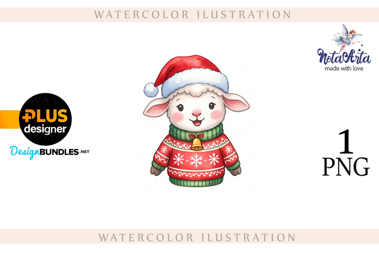 Christmas Sheep in Watercolor Style