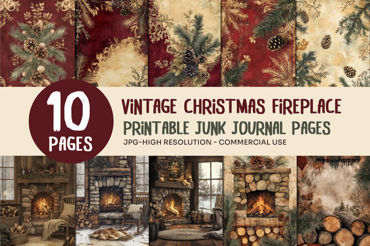 Vintage Christmas Fireplace Journal Pages example image 1