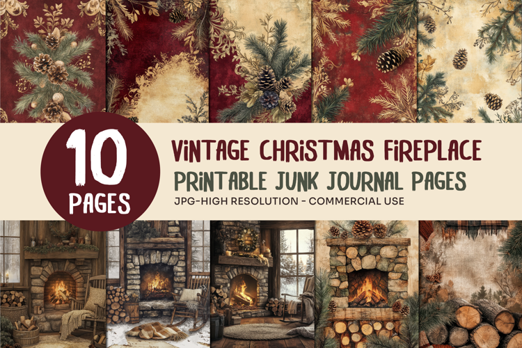 Vintage Christmas Fireplace Journal Pages
