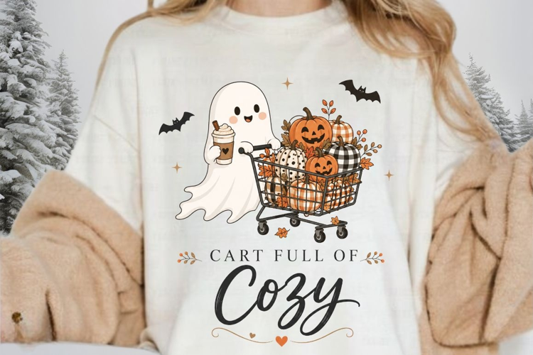 Cart Full Of Cozy PNG Sublimation Design - Cute Ghost