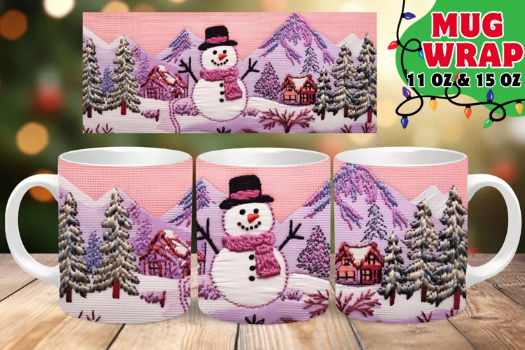 Christmas 3D Snowman Embroidered Bliss 15oz Mug Wrap