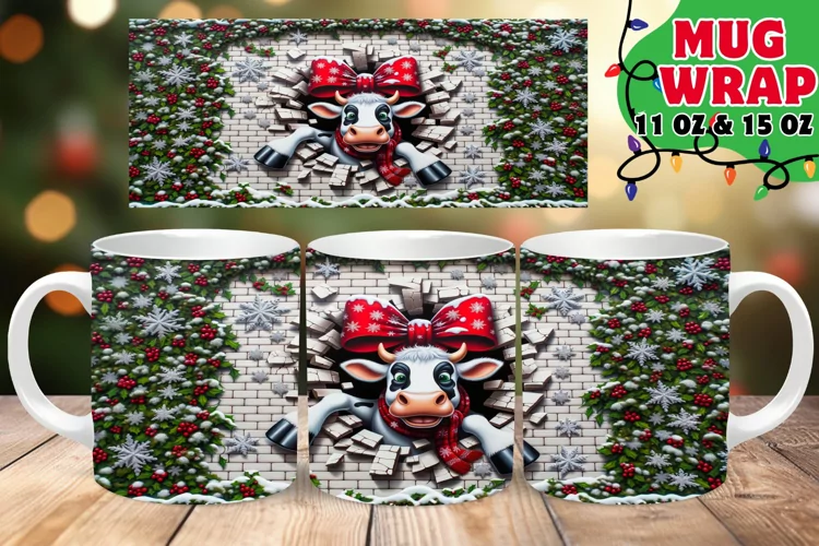 3D Xmas Cartoon Playful Mug Wrap 15oz Sublimation