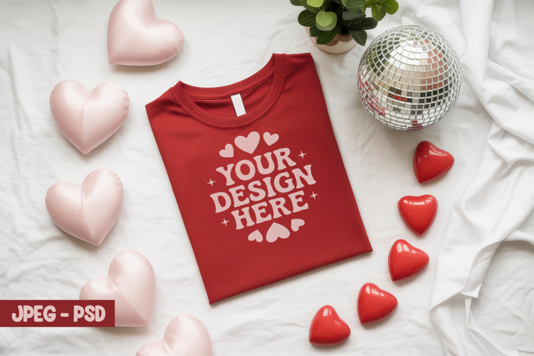 Valentine Red T Shirt Flat Lay PSD JPEG