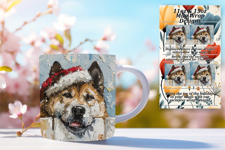 Festive Winter Mug Wrap Peeking Dog Sublimation Design 11oz