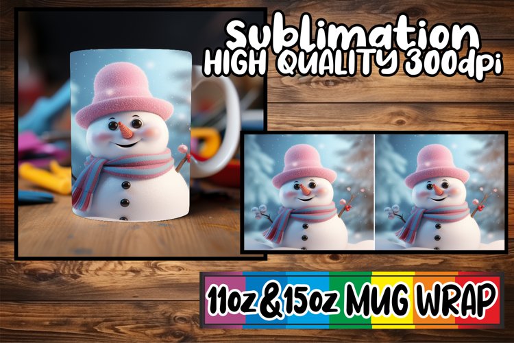 Playful Winter Snowman Mug Wrap - Holiday Scene