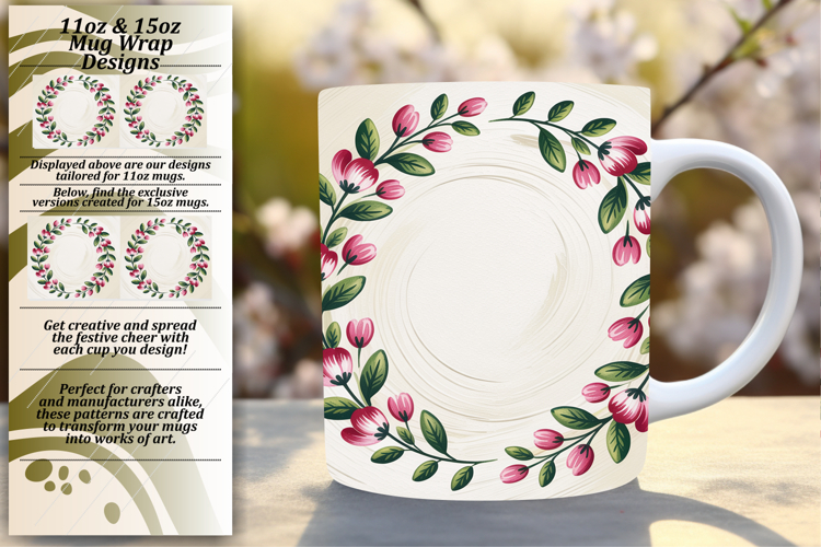 LUXURIOUS 11oz PNG Mug Wrap Template , Flowers