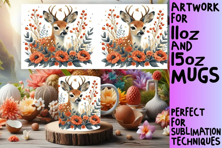 Spring Mug Wrap Watercolor Deer Sublimation