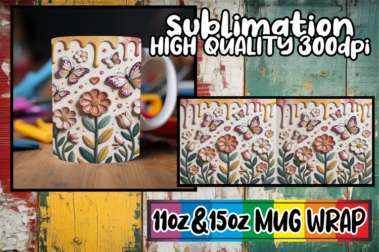 Exquisite charm 11oz 15oz mug wrap, 3D Flowers