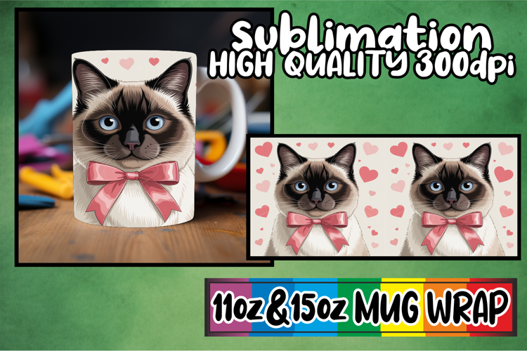 Radiant moments sublimation mug wrap, Valentines Cat
