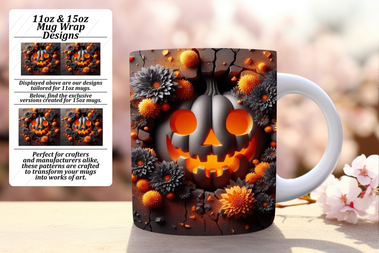 Fancy 11oz Mug Wrap Png Design , 3D Pumpkin