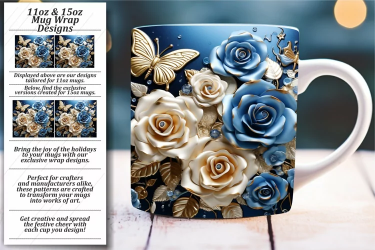 Colorful Fluttering Butterflies: Glossy 3D Mug Wrap 11oz 15o