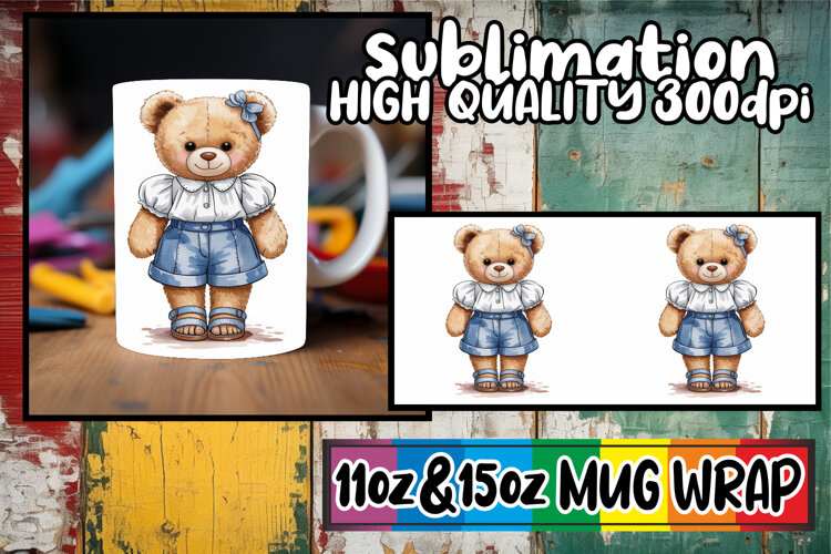 Wonderful morning sublimation 11oz 15oz mug wrap, Teddy Bear example image 1