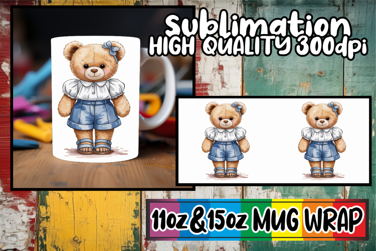 Wonderful morning sublimation 11oz 15oz mug wrap, Teddy Bear
