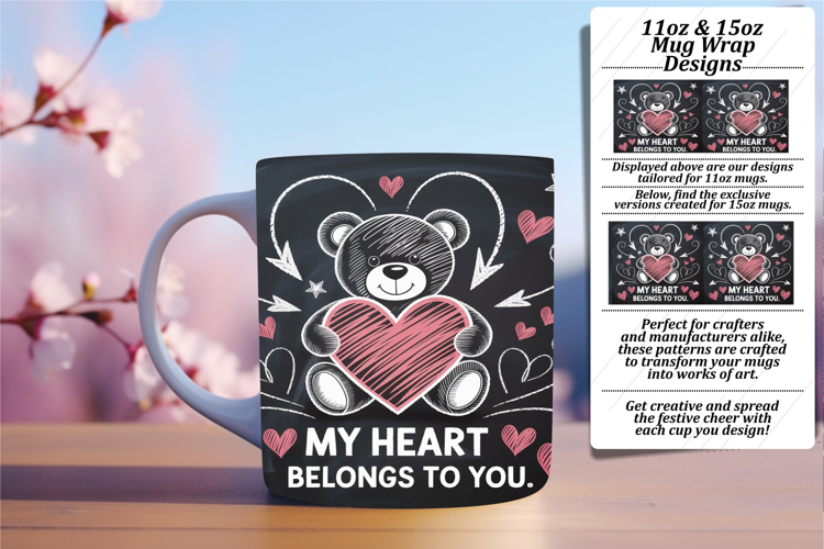 Bold 15oz Mug Wrap Png Design , Valentines Day