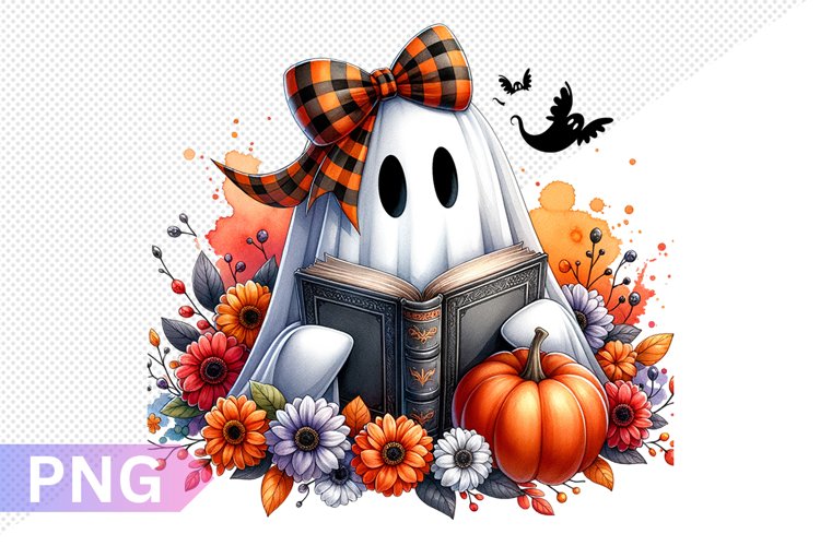 Halloween Ghost And Books Sublimation - Clipart PNG Design
