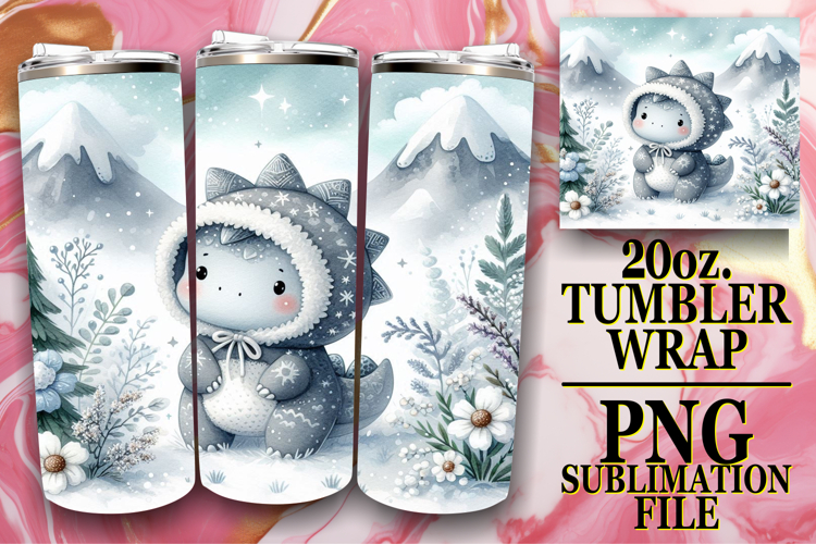 Vibrant Nights 20oz tumbler wrap, Cute Dino