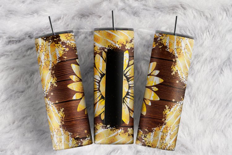 Custom Name Sunflowers Floral Rustic Wood 20 oz tumbler wrap