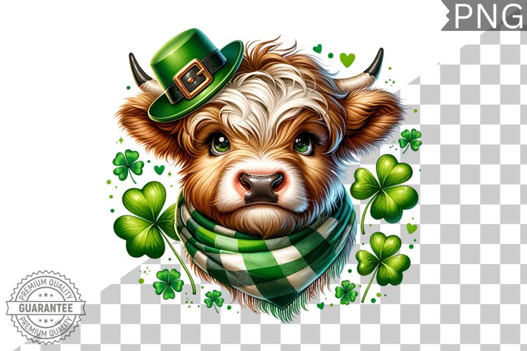 St. Patricks day Highland Cow - Clipart Sublimation PNG