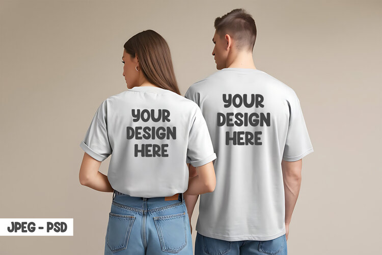 T-Shirt Mockup Male Female Jpeg & PSD example image 1