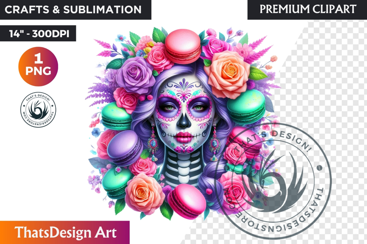 Pastel Floral Day of the Dead Clipart PNG,sugar skull design
