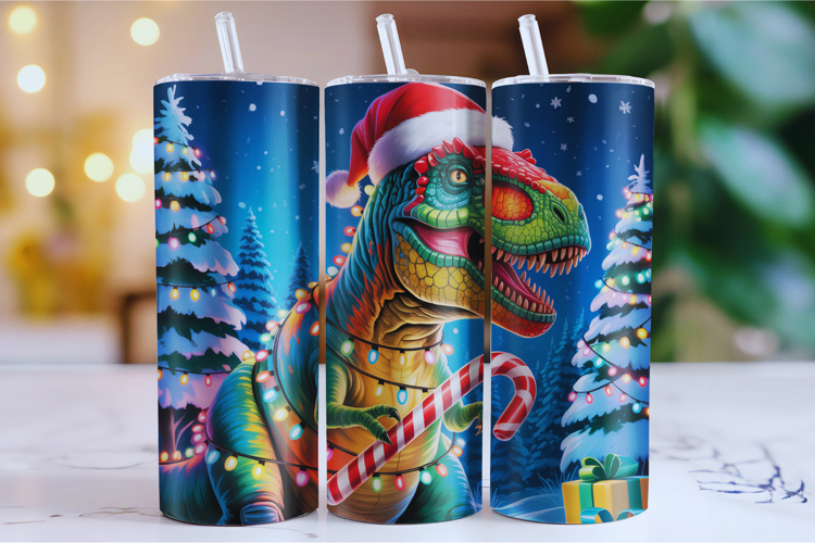 Merry Dinosaur Tumbler Wrap | Christmas Wrap