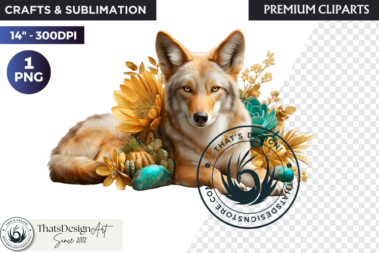 Floral Wolf Fantasy clipart, Botanical Wildlife Graphics PNG