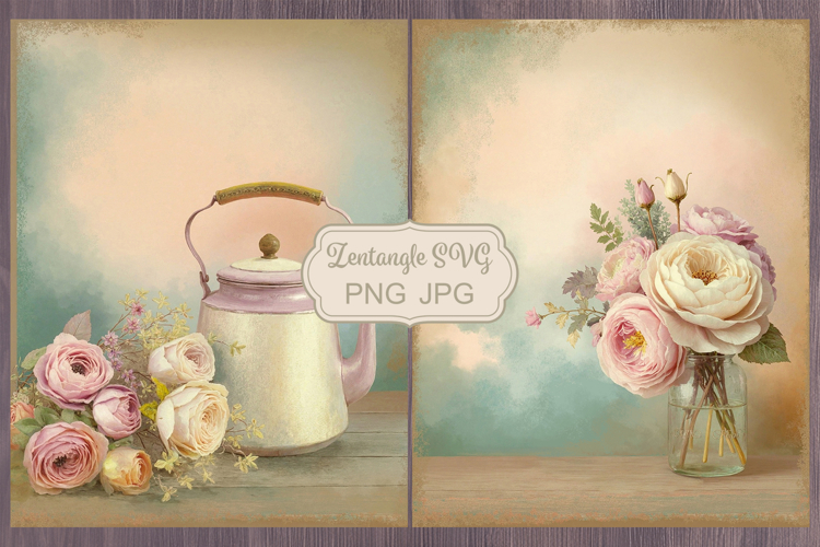 Floral scrapbook backgrounds. Shabby chic junk journal kit.