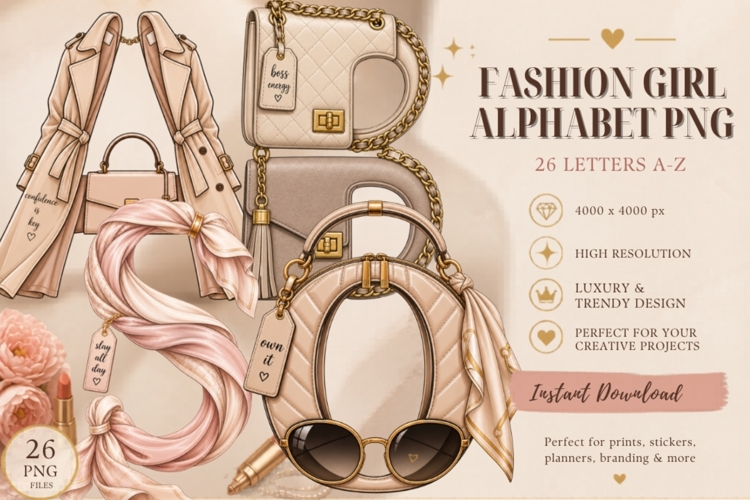 Fashion Girl Alphabet PNG Bundle | Luxury Fashion Letters