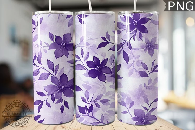 Purple Floral Tumbler Wrap - High Quality 300 Dpi